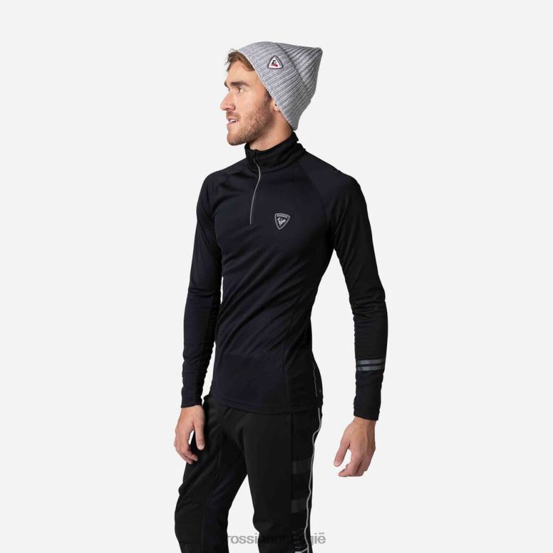 Heren poursuite basislaagtop met halve rits zwart toppen Rossignol NF00D410