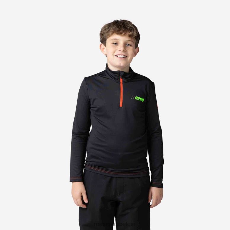 jongens hero stretchfleece met halve rits zwart toppen Rossignol NF00D1210