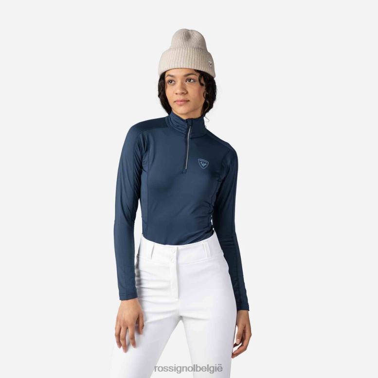 vrouwen Klassiek basislaagtopje met halve rits donkermarine toppen Rossignol NF00D970