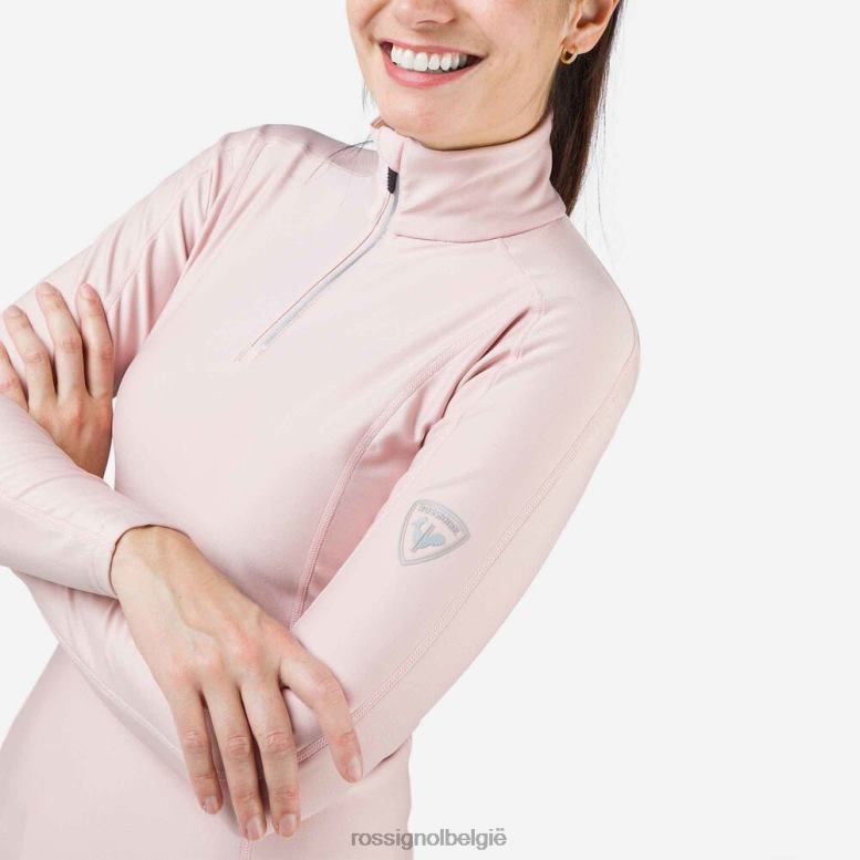 vrouwen Klassiek basislaagtopje met halve rits poederroze toppen Rossignol NF00D1110