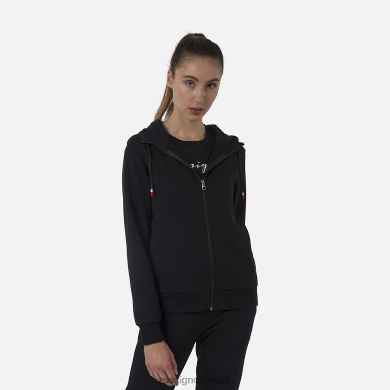 vrouwen Fleece sweatshirt met capuchon en volledige ritssluiting zwart toppen Rossignol NF00D888