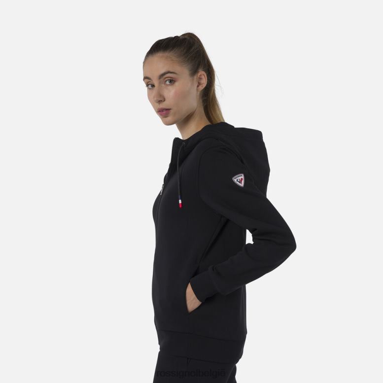 vrouwen Fleece sweatshirt met capuchon en volledige ritssluiting zwart toppen Rossignol NF00D888